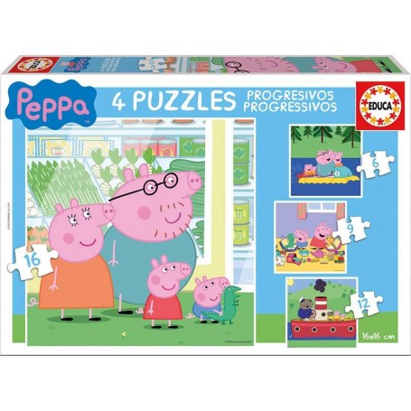 Puzzle Educa Peppa Pig Progressive 6 + 9 + 12 + 16 pezzi - Puzzles Educa