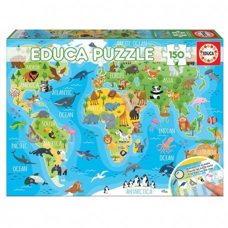 Puzzle Educa mappa del mondo animale da 150 pezzi - Puzzles Educa