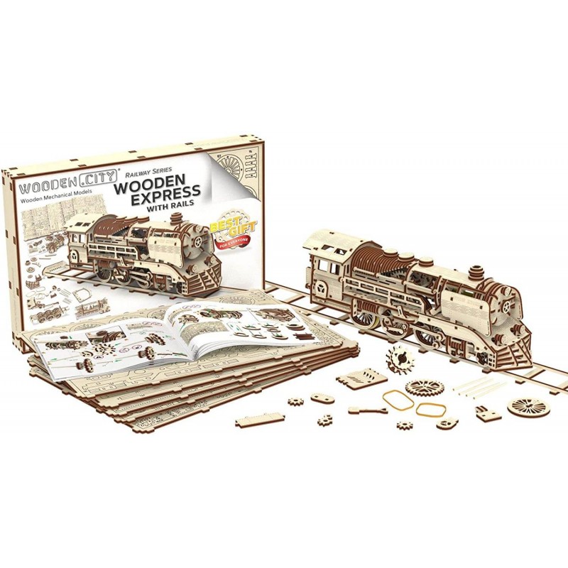 Locomotiva in legno con rotaie - Wooden City - Modelli 