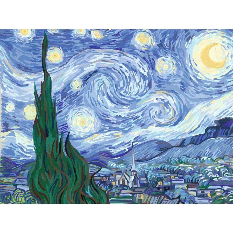 Ravensburger - CreArt ART COLLECTION Van Gogh: Notte stellata, Kit per  Dipingere con i Numeri, Contiene Tavola Prestampata 30 x