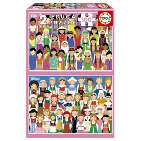 Puzzle Educa Bambine d'Europa e d'Asia da 2 x 100 Pezzi Puzzles Educa - 1