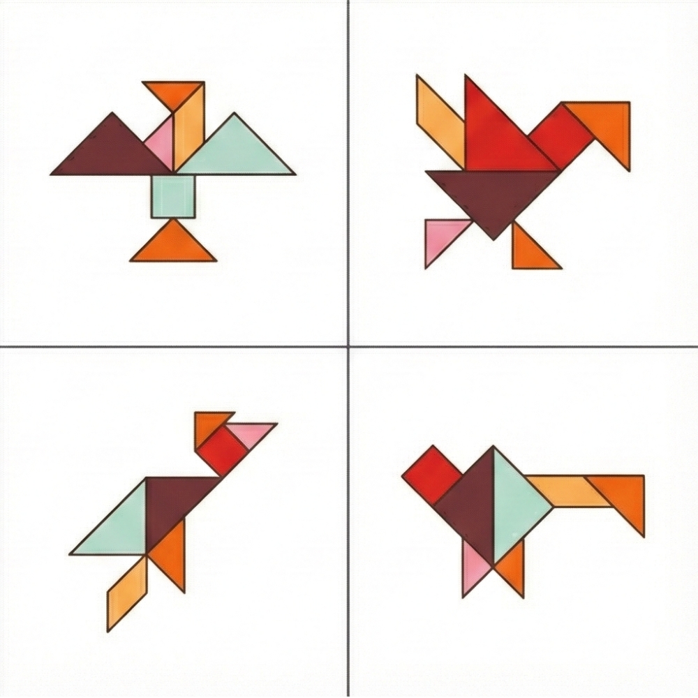 Figure di uccelli con tangram: anatra e cigno