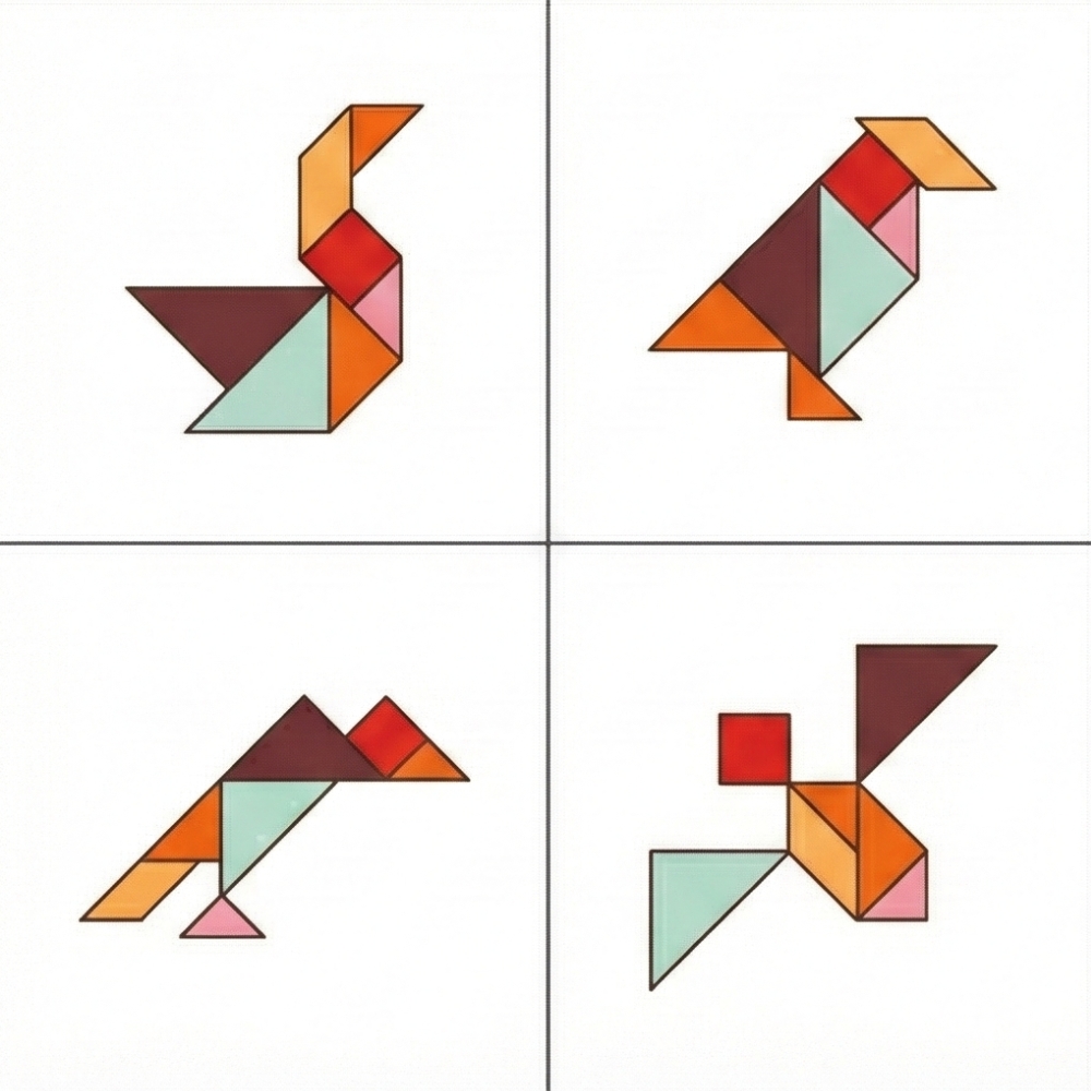 Tangram figure di uccelli in volo