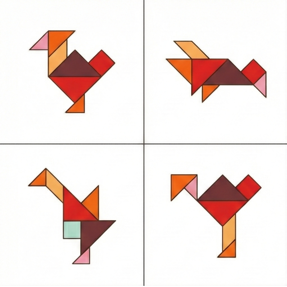 Figure complesse di volatili tangram
