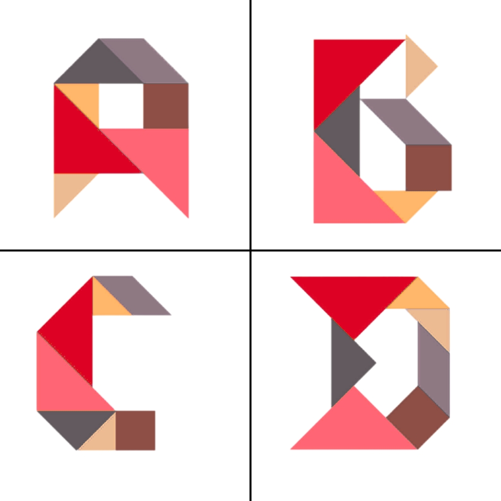 Lettere tangram alfabeto A B C D