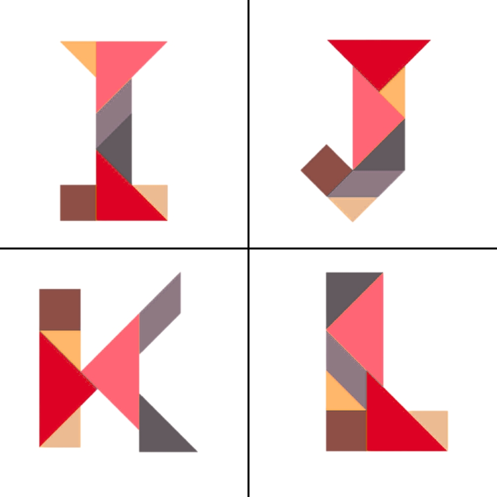 Lettere tangram alfabeto I J K L