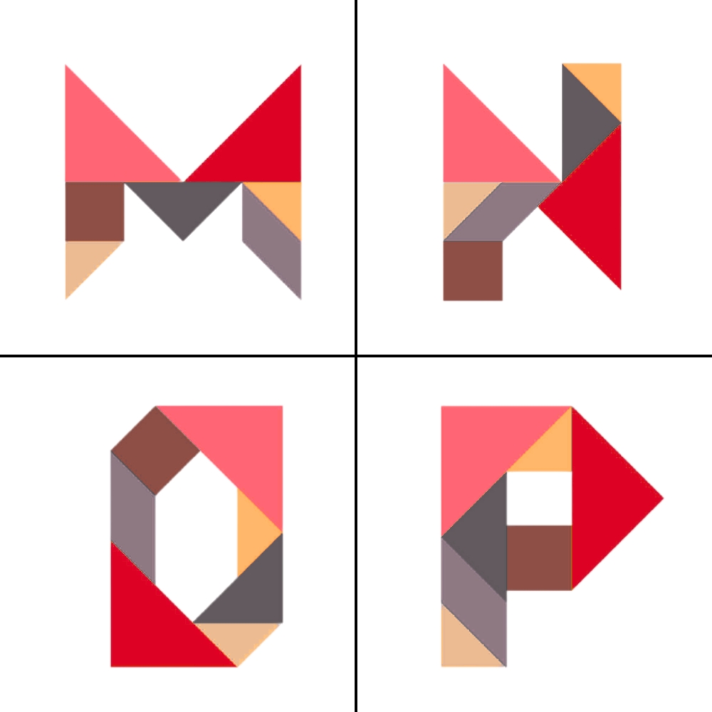 Lettere tangram alfabeto M N O P