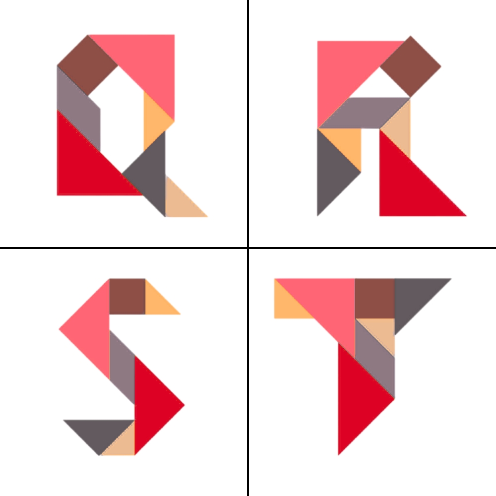 Lettere tangram alfabeto Q R S T
