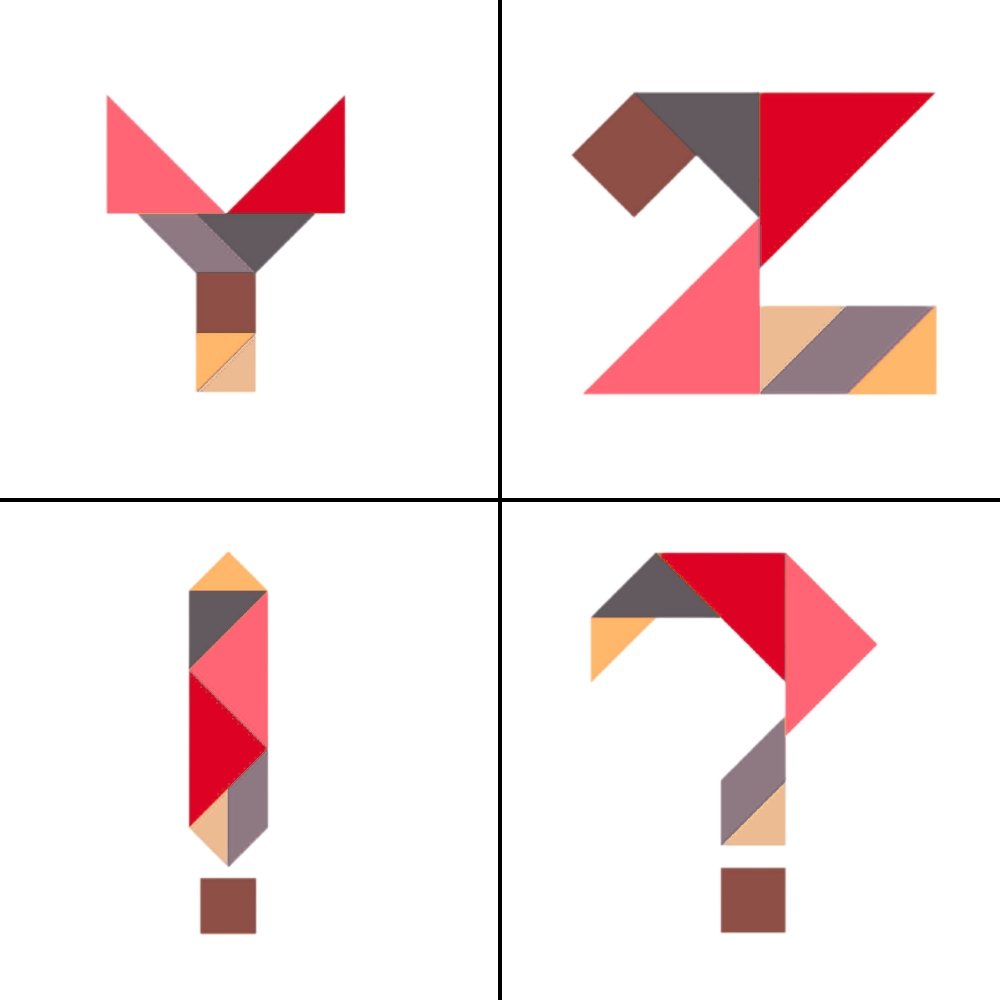 Lettere tangram alfabeto Y Z